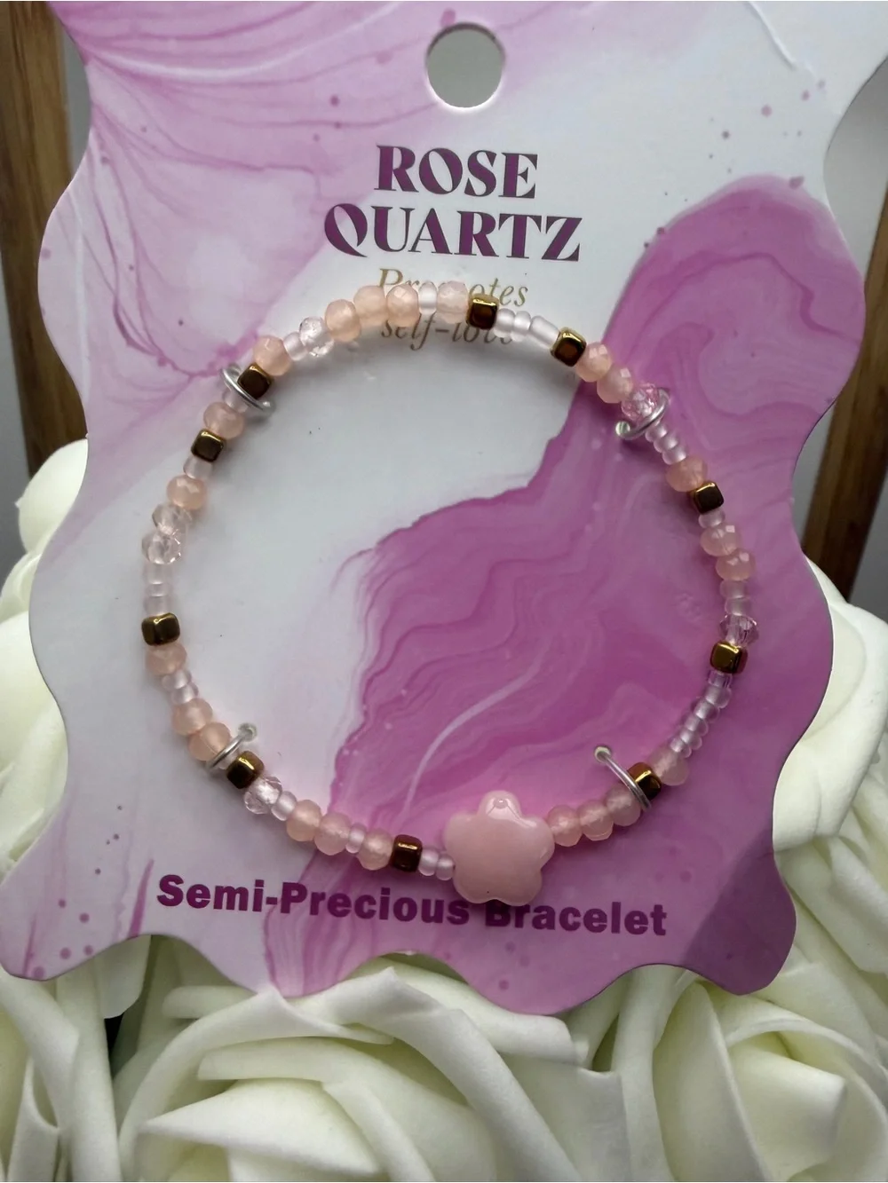 Rose Quartz Pink Semi-Precious Beaded Bracelet by